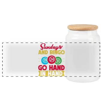 Bingo Game Sundays & Bingo Go Hand In Hand Bingo - Panoramic Cookie Jar with Wooden Lid - white - Front