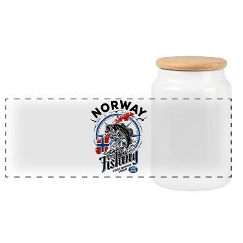 Norway Fishing Tour 2026 - Angler Gift - Panoramic Cookie Jar with Wooden Lid - white - Front
