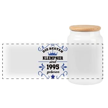 Plumber Birthday Vintage 1995 Colleague Born 95 - Panoramic Cookie Jar with Wooden Lid - white - Front