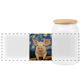 Schwein Ferkel Van Gogh Style Starry Night - Panorama Keksdose mit Holzdeckel - Weiß - Vorne
