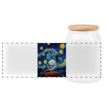 Dove Bird Van Gogh Style Starry Night - Panoramic Cookie Jar with Wooden Lid - white - Front