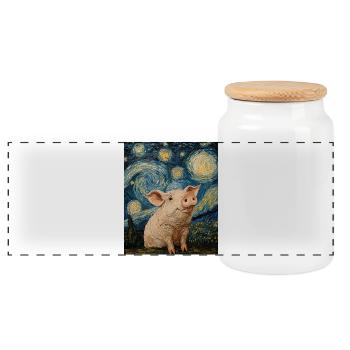 Schwein Ferkel Van Gogh Style Starry Night - Panorama Keksdose mit Holzdeckel - Weiß - Vorne