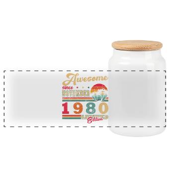 november 1980 birthday november 1980 - Panoramic Cookie Jar with Wooden Lid - white - Front