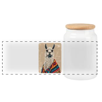 Lama - Panorama Keksdose mit Holzdeckel - Weiß - Vorne