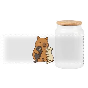 Capybara & Ferret – Amitié & Sécurité - Boîte à biscuits avec couvercle en bois - blanc - Devant