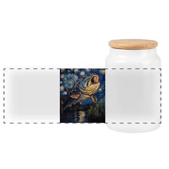 Carpe style Van Gogh - Boîte à biscuits avec couvercle en bois - blanc - Devant