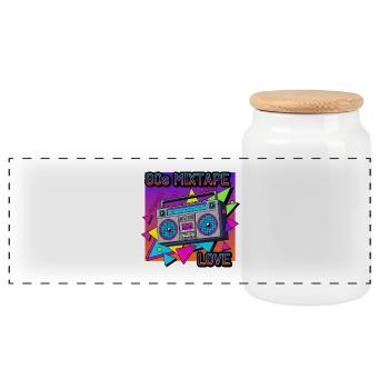 80s Mixband Boombox Neon Vibes - Panoramic Cookie Jar with Wooden Lid - white - Front