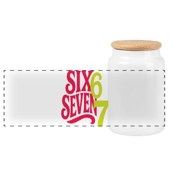 SIX SEVEN - 6 7 Pop Retro Typographic Design - Panoramic Cookie Jar with Wooden Lid - white - Front