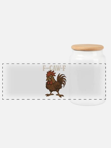F-Caw-F Rooster Funny Saying - Panoramic Cookie Jar with Wooden Lid - white