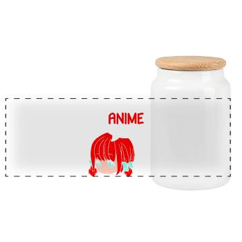 Anime Manga Otaku Kawaii Japan Cosplay Comic - Panoramic Cookie Jar with Wooden Lid - white - Front