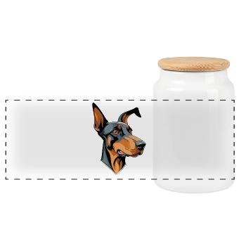 Dobermann Kopf Cartoon Illustration - Panorama Keksdose mit Holzdeckel - Weiß - Vorne