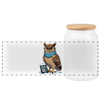 Hibou d’hiver avec lunettes et écharpe - Boîte à biscuits avec couvercle en bois - blanc - Devant