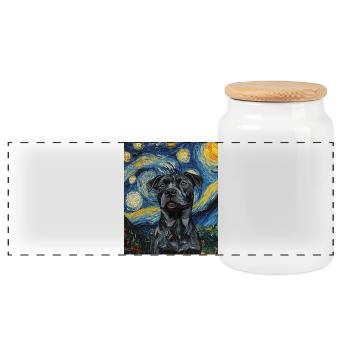 Pitbull Dog Dogs Van Gogh Style Starry Night - Panoramic Cookie Jar with Wooden Lid - white - Front