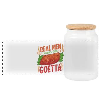Goetta Sausage - Panoramic Cookie Jar with Wooden Lid - white - Front