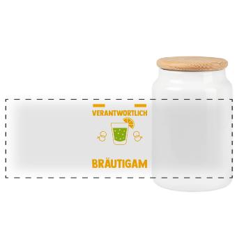 JGA Team Bräutigam Junggesellenabschied - Panorama Keksdose mit Holzdeckel - Weiß - Vorne