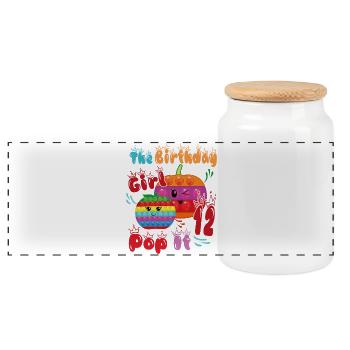 La fille d’anniversaire Pop-it12 - Boîte à biscuits avec couvercle en bois - blanc - Devant