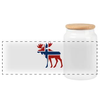 Nordischer Elch mit Norwegenflagge - Panorama Keksdose mit Holzdeckel - Weiß - Vorne