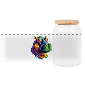 Nilpferd Flusspferd Mama Hippopotamus Cooles Hippo - Panoramic Cookie Jar with Wooden Lid - white - Front