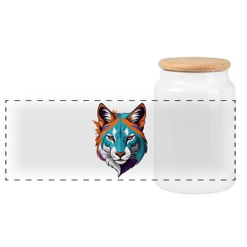Prismatic tiger head illustration - Panoramic Cookie Jar with Wooden Lid - white - Front