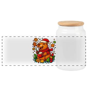Capybara prépare des biscuits de Noël – Motif de Noël - Boîte à biscuits avec couvercle en bois - blanc - Devant