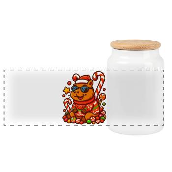 Capybara cool avec des cannes de bonbon – Noël - Boîte à biscuits avec couvercle en bois - blanc - Devant