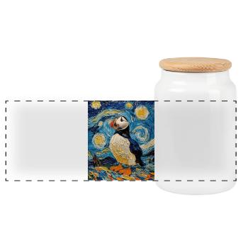 Papageientaucher Vogel Van Gogh Style Starry Night - Panorama Keksdose mit Holzdeckel - Weiß - Vorne