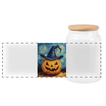 Kürbis Halloween Van Gogh Style Starry Night - Panorama Keksdose mit Holzdeckel - Weiß - Vorne