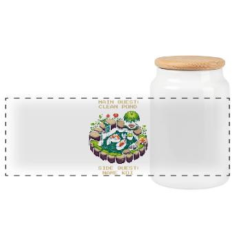 Main Quest: Cleaning the Pond | Koi Garden Pond - Panoramic Cookie Jar with Wooden Lid - white - Front