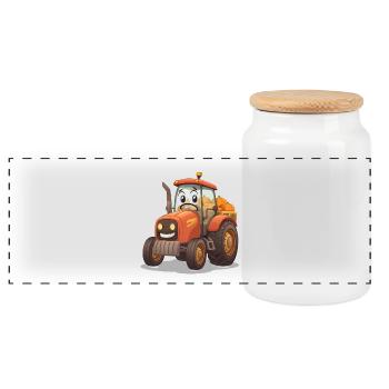 tracteur citrouille dans la ferme de dessin animé orange - Boîte à biscuits avec couvercle en bois - blanc - Devant