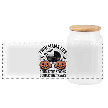 Halloween Doppeltes Spukbaby - Panorama Keksdose mit Holzdeckel - Weiß - Vorne