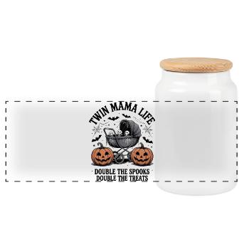 Twin Mama Life Doppelte Die Gruselleckereien Halloween - Panorama Keksdose mit Holzdeckel - Weiß - Vorne