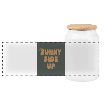 Sunny Side Up – Stay Bright & Positive - Panorama Keksdose mit Holzdeckel - Weiß - Vorne