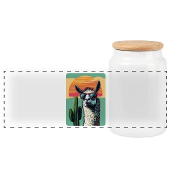 Lama - Panorama Keksdose mit Holzdeckel - Weiß - Vorne