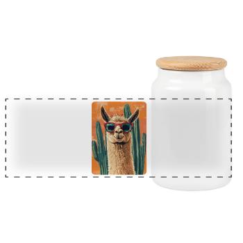 Lama - Panorama Keksdose mit Holzdeckel - Weiß - Vorne