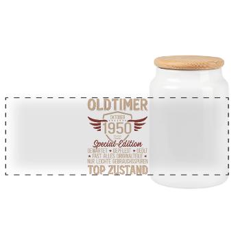 Cadeau 75ème anniversaire Voiture Ancienne Octobre 1950 - Boîte à biscuits avec couvercle en bois - blanc - Devant