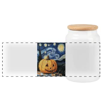 Kürbis Halloween Van Gogh Style Starry Night - Panorama Keksdose mit Holzdeckel - Weiß - Vorne