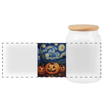 Kürbis Halloween Van Gogh Style Starry Night - Panorama Keksdose mit Holzdeckel - Weiß - Vorne
