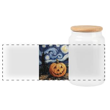 Kürbis Halloween Van Gogh Style Starry Night - Panorama Keksdose mit Holzdeckel - Weiß - Vorne