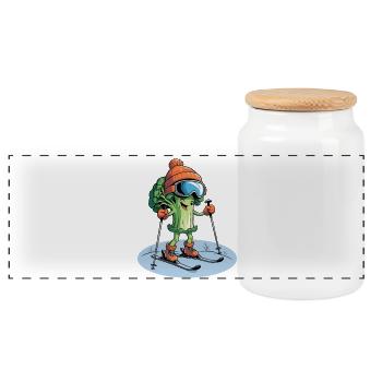 Skieur de brocoli avec casquette - Boîte à biscuits avec couvercle en bois - blanc - Devant