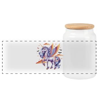 Licorne magique avec des ailes sous le ciel étoilé - Boîte à biscuits avec couvercle en bois - blanc - Devant