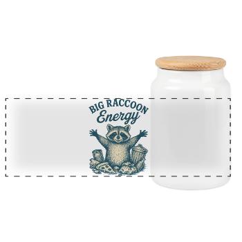 Big Raccoon Energy Funny Quote Humor - Panoramic Cookie Jar with Wooden Lid - white - Front