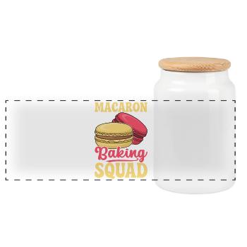 Macaron French Desserts - Panoramic Cookie Jar with Wooden Lid - white - Front