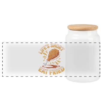 Lifeshort Chicken Lover Fried Food - Panoramic Cookie Jar with Wooden Lid - white - Front