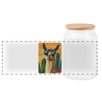 Lama - Panorama Keksdose mit Holzdeckel - Weiß - Vorne