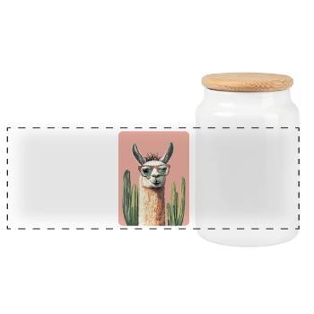 Lama - Panorama Keksdose mit Holzdeckel - Weiß - Vorne