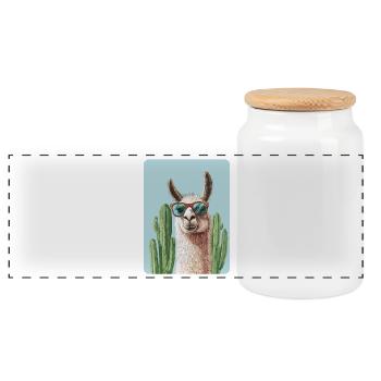 Lama - Panorama Keksdose mit Holzdeckel - Weiß - Vorne