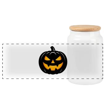 Leuchtender Schwarzer Halloween Kürbis - Panorama Keksdose mit Holzdeckel - Weiß - Vorne