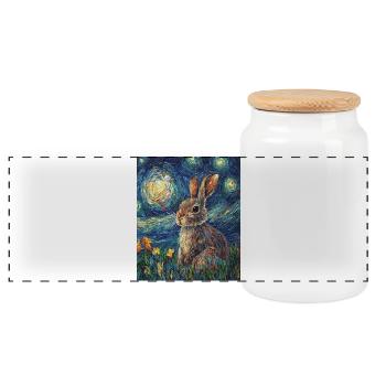 Lapin Lapin Lapin Van Gogh Style Nuit étoilée - Boîte à biscuits avec couvercle en bois - blanc - Devant