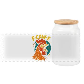 F-Caw-F Funny Chicken Humor Quote Meme - Panoramic Cookie Jar with Wooden Lid - white - Front