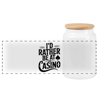 Ich wäre lieber im Casino - Panorama Keksdose mit Holzdeckel - Weiß - Vorne